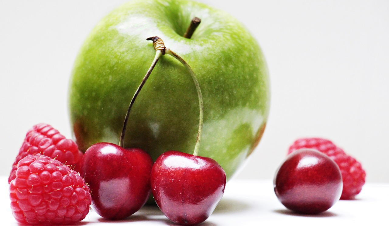 apple  raspberries  cherries free photo