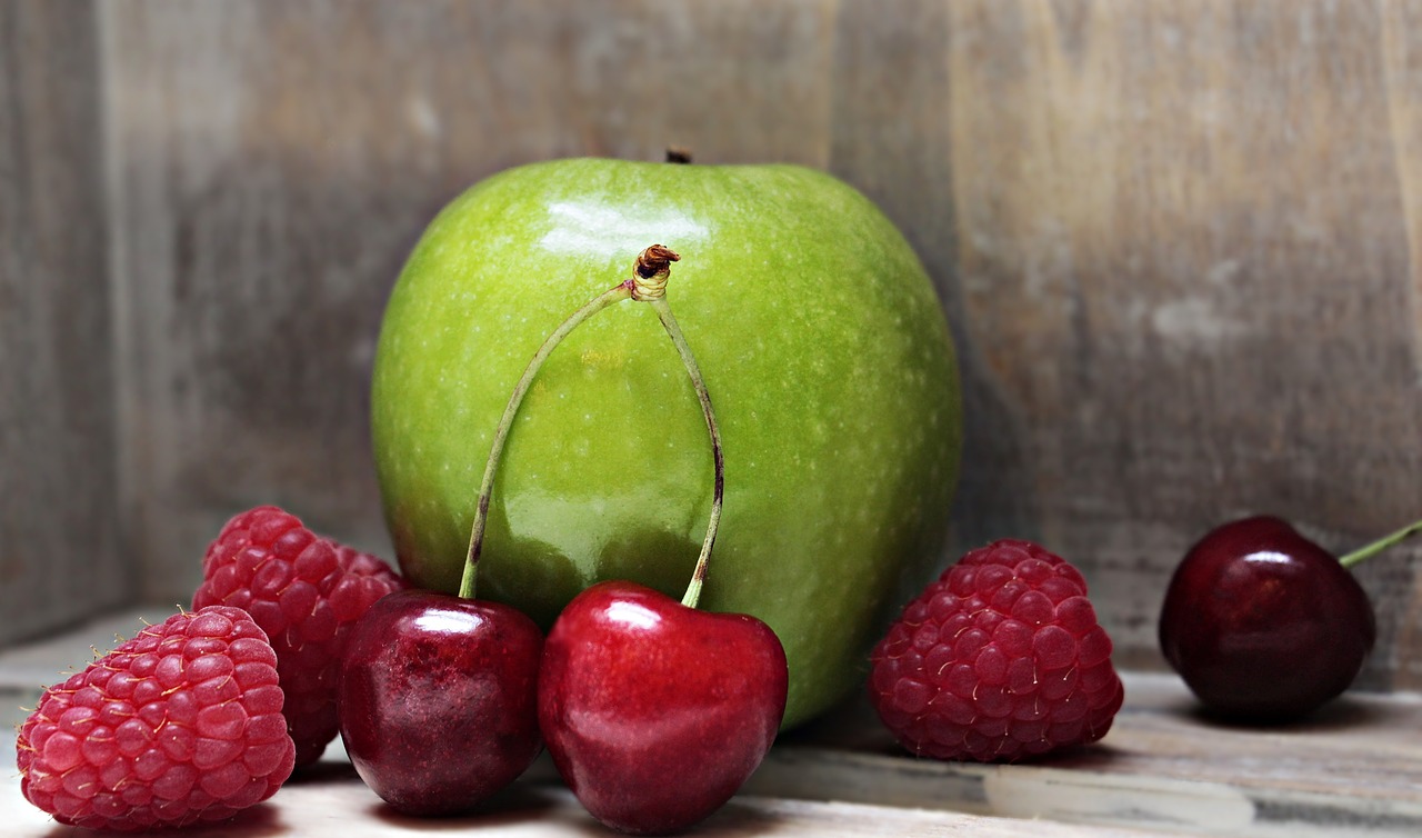 apple  raspberries  cherries free photo