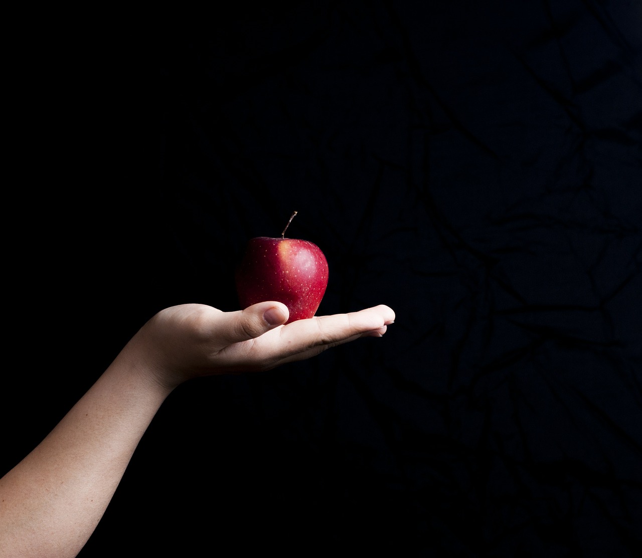 apple hand black background free photo