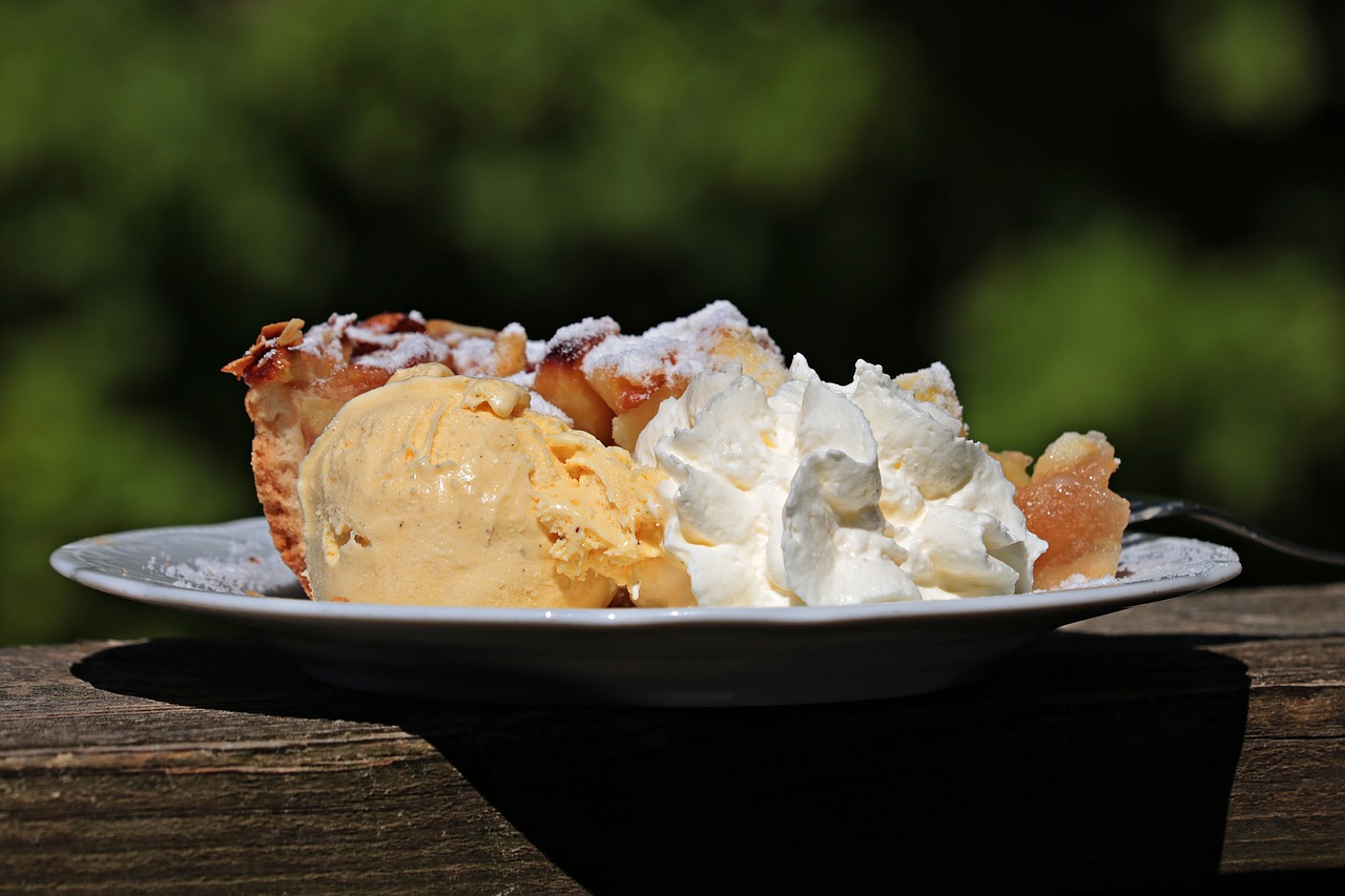 apple pie  cream  vanilla ice cream free photo