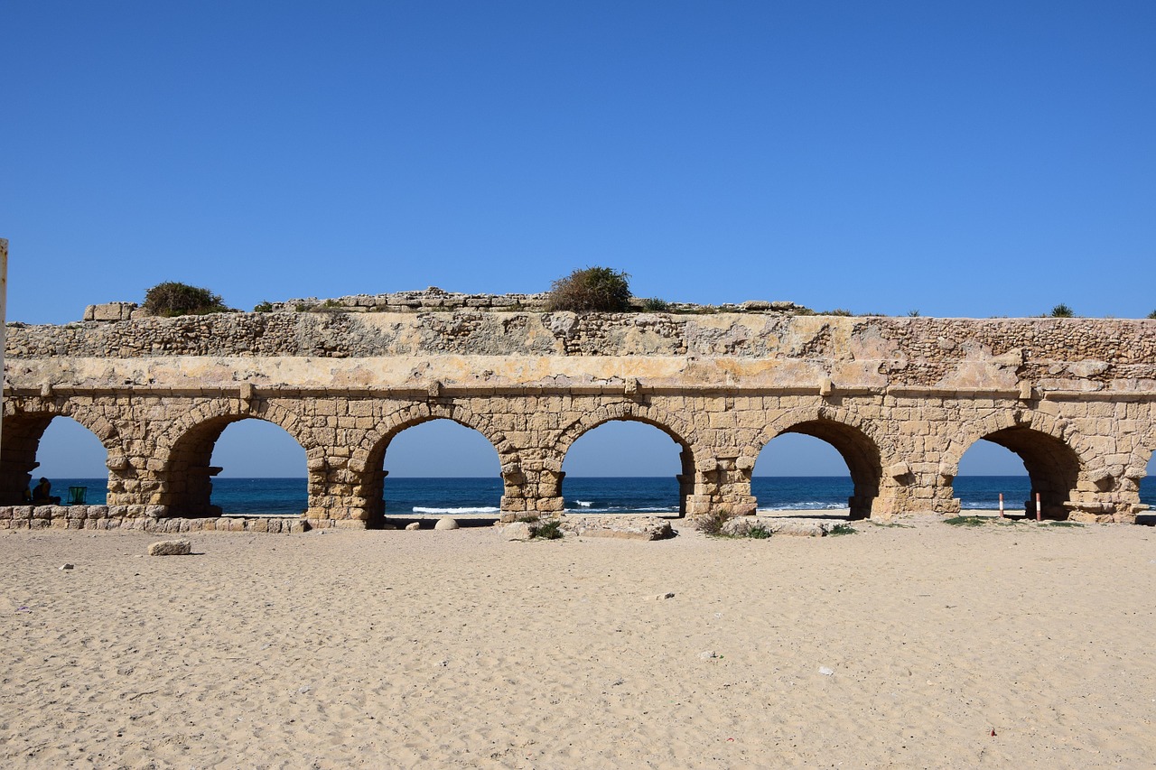 aqueduct beach sea free photo