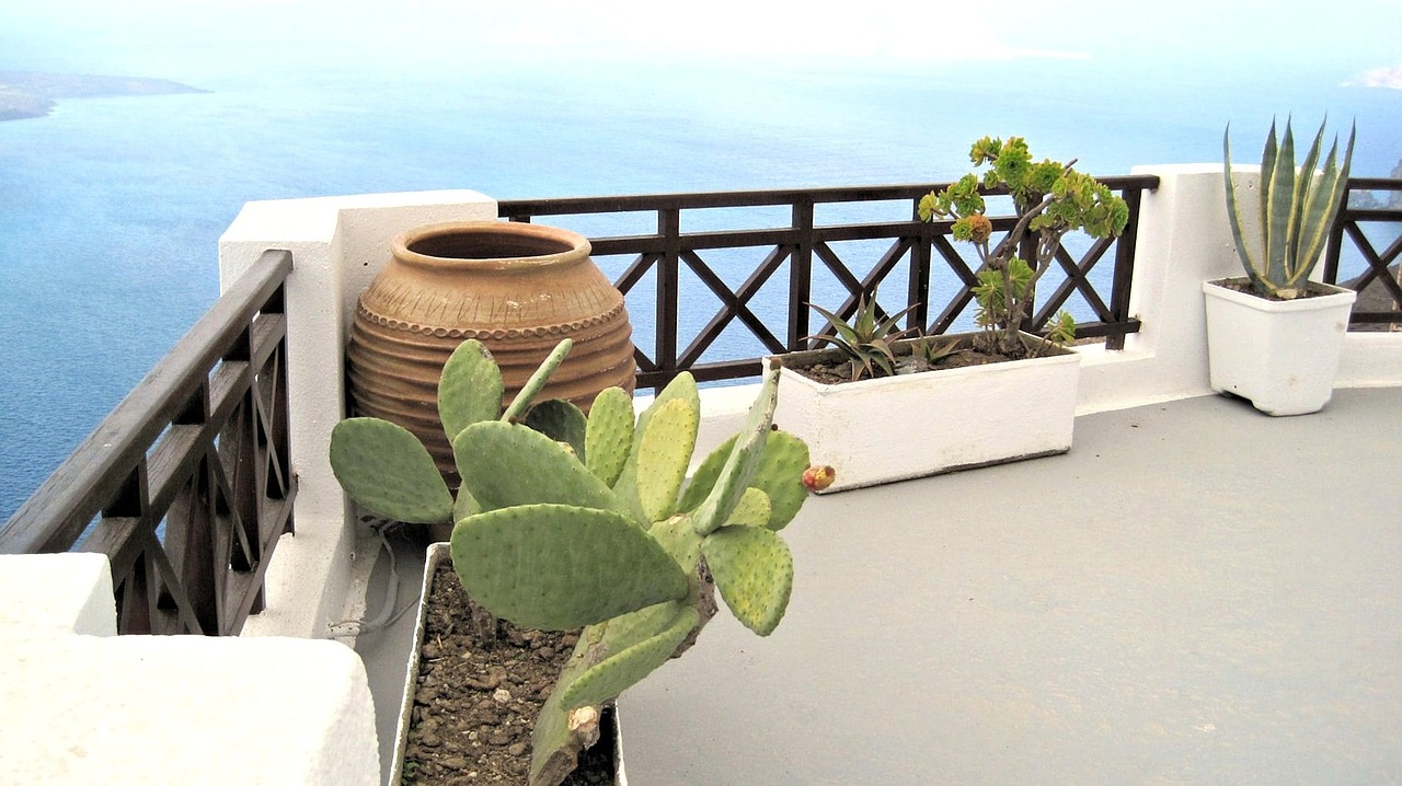architecture santorini balcony greece free photo