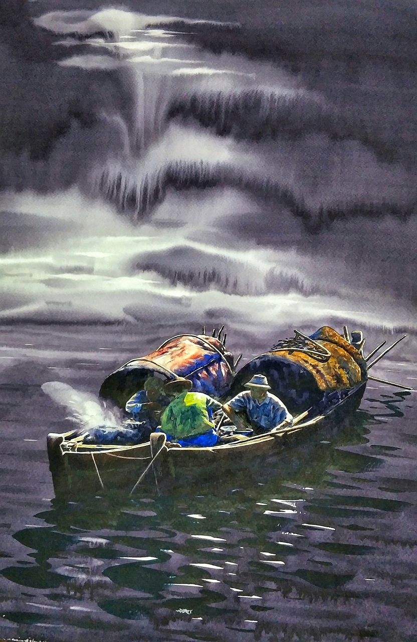 art painting fishing free photo