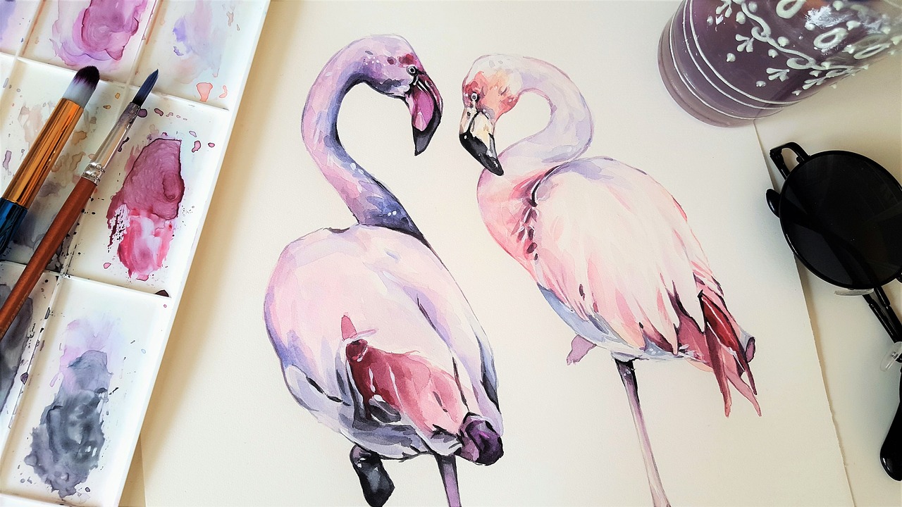 art painting the greater flamingo free photo