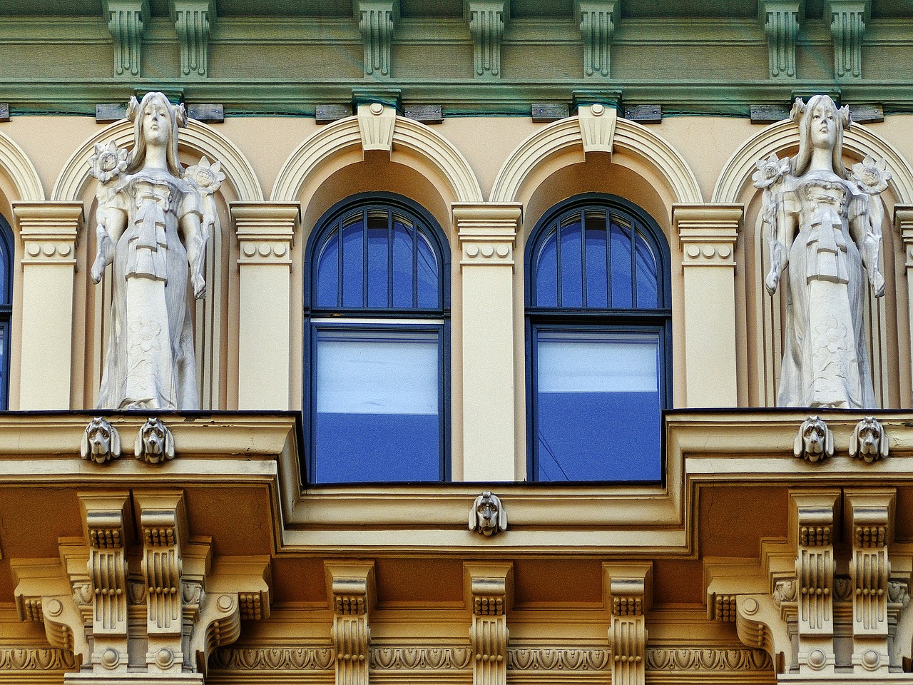 art nouveau facade architecture free photo