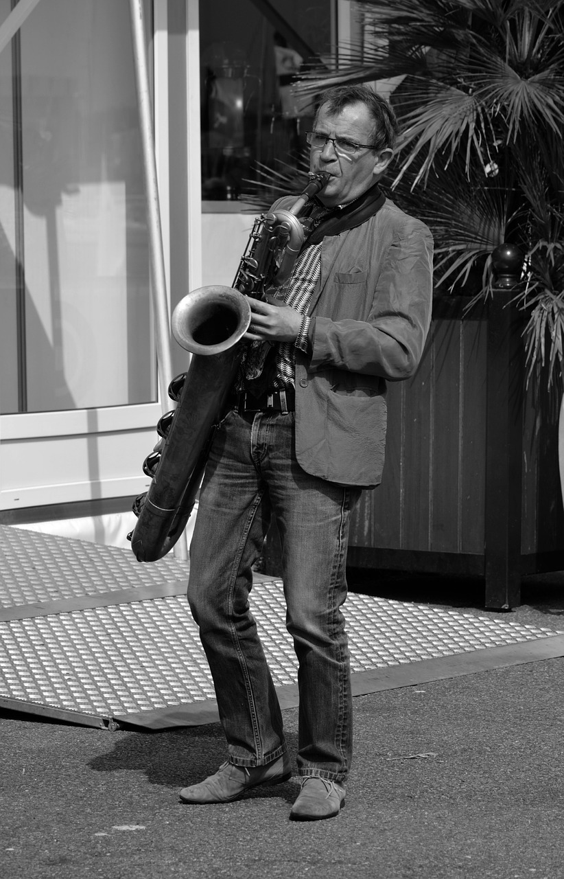 artist saxophone black and white free photo