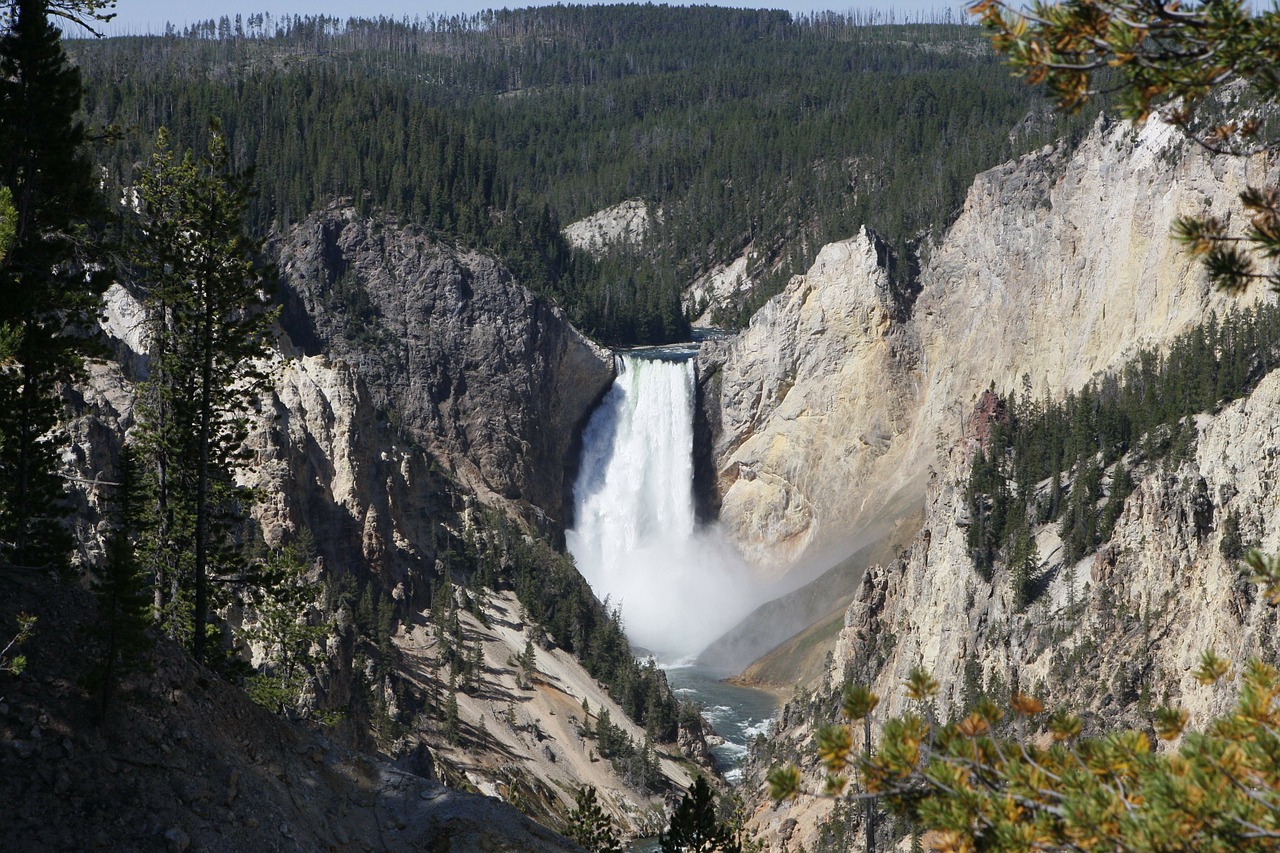 artist point yellowstone waterfalls free photo