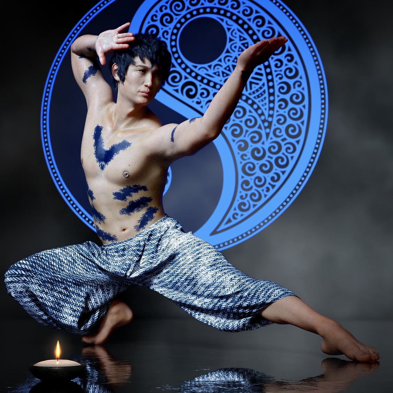 asian  martial arts  body painting free photo