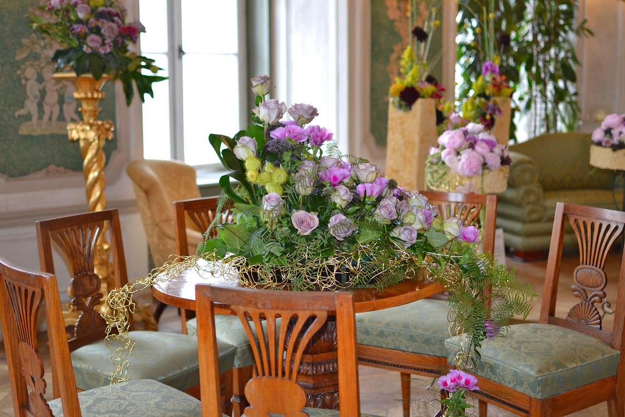 at the castle floristry decoration with flowers free photo