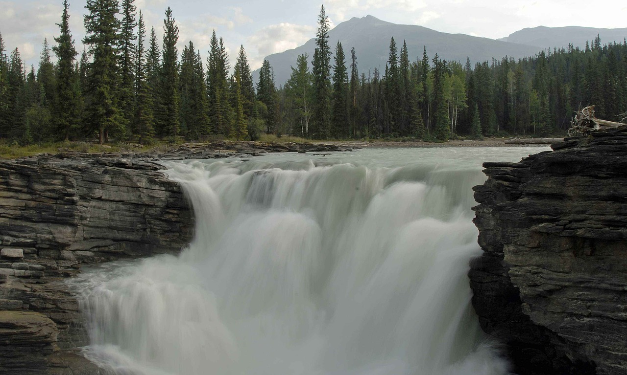 athabasca falls waterfall landscape free photo
