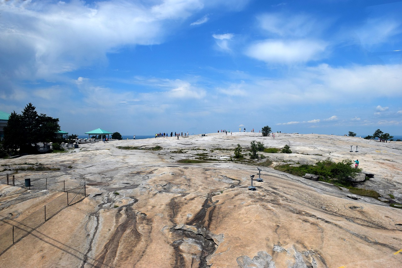 atop stone mountain high up unrecognizable people free photo