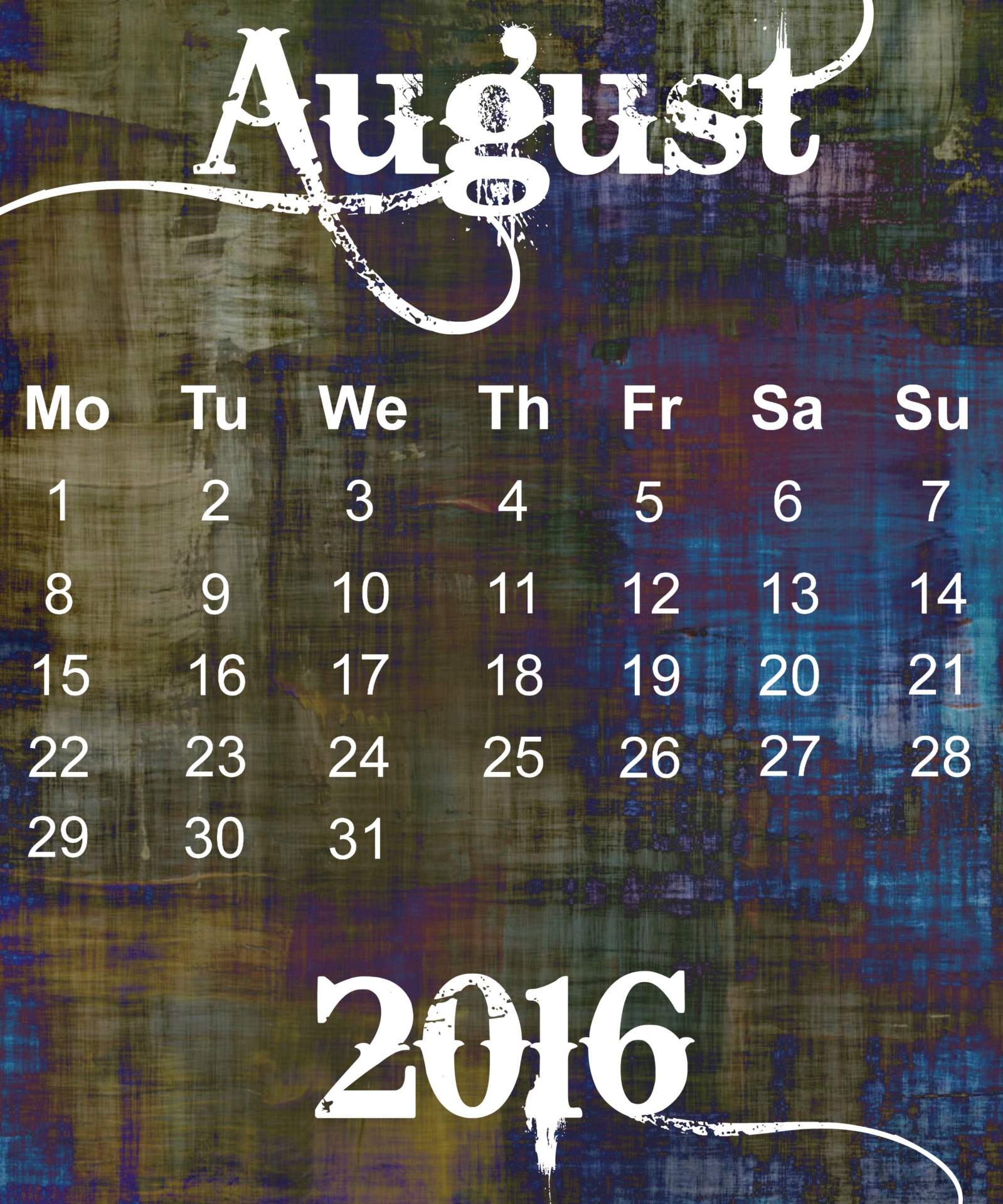 august 2016 calendar free photo