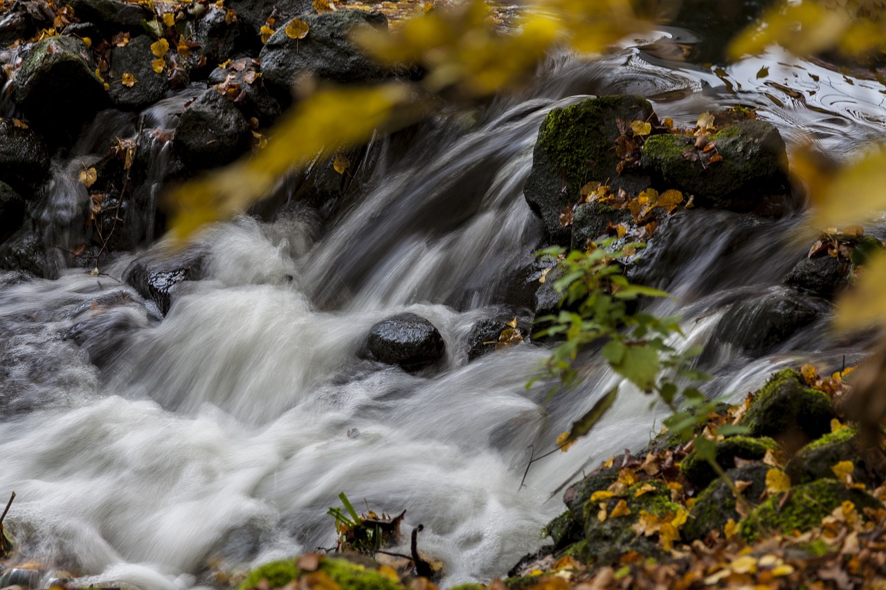 autumn small waterfall water free photo