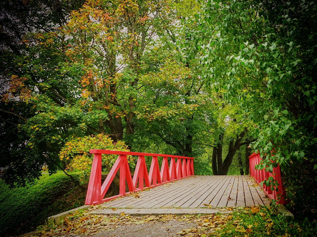 autumn bridge park free photo