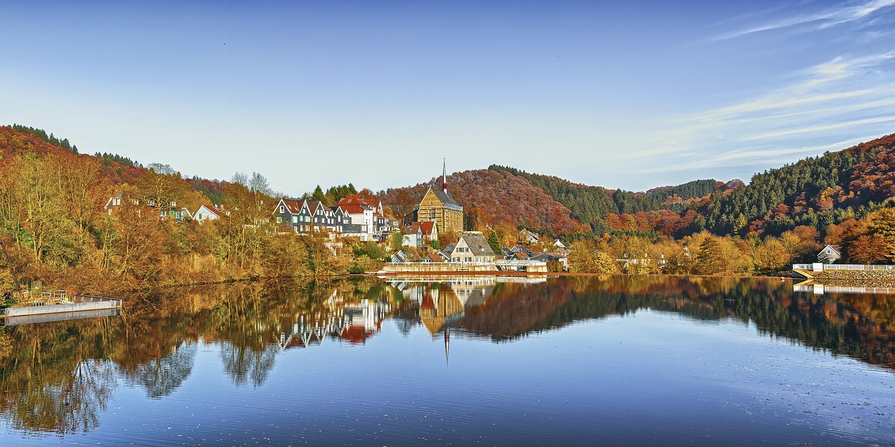 autumn water village free photo