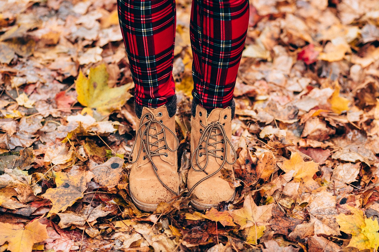 autumn boots dry leaves free photo