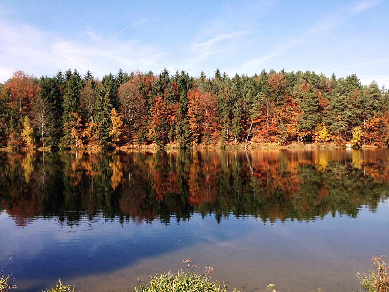 autumn lake mirroring free photo