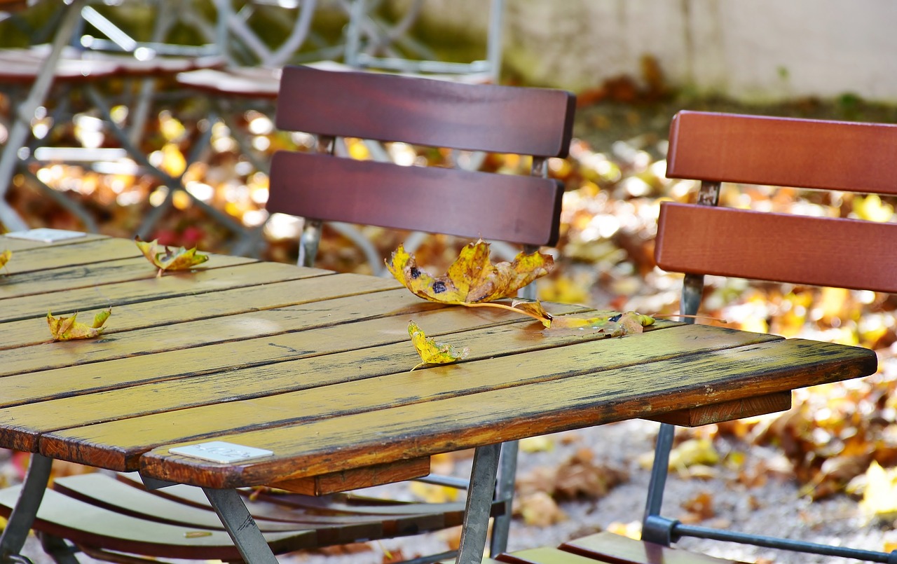 autumn beer garden chairs free photo