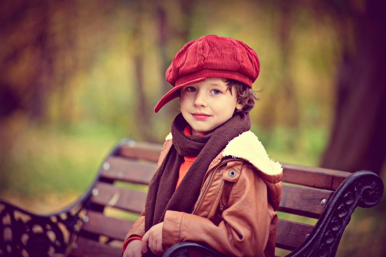 autumn bench child in park free photo