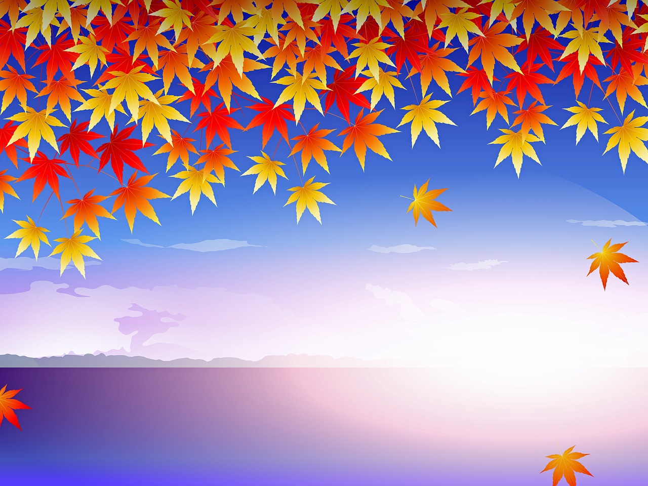 autumn sunset  autumn lake  maple leaves free photo