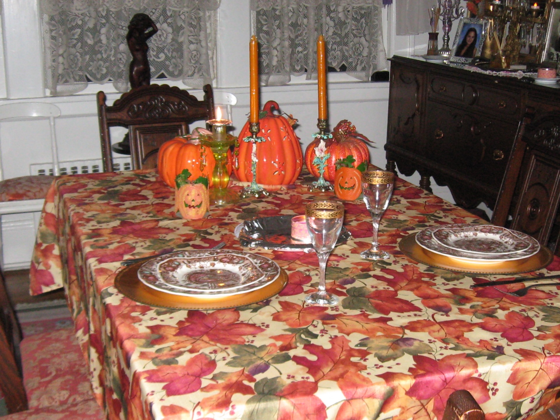 autumn pumpkins tablecloth free photo