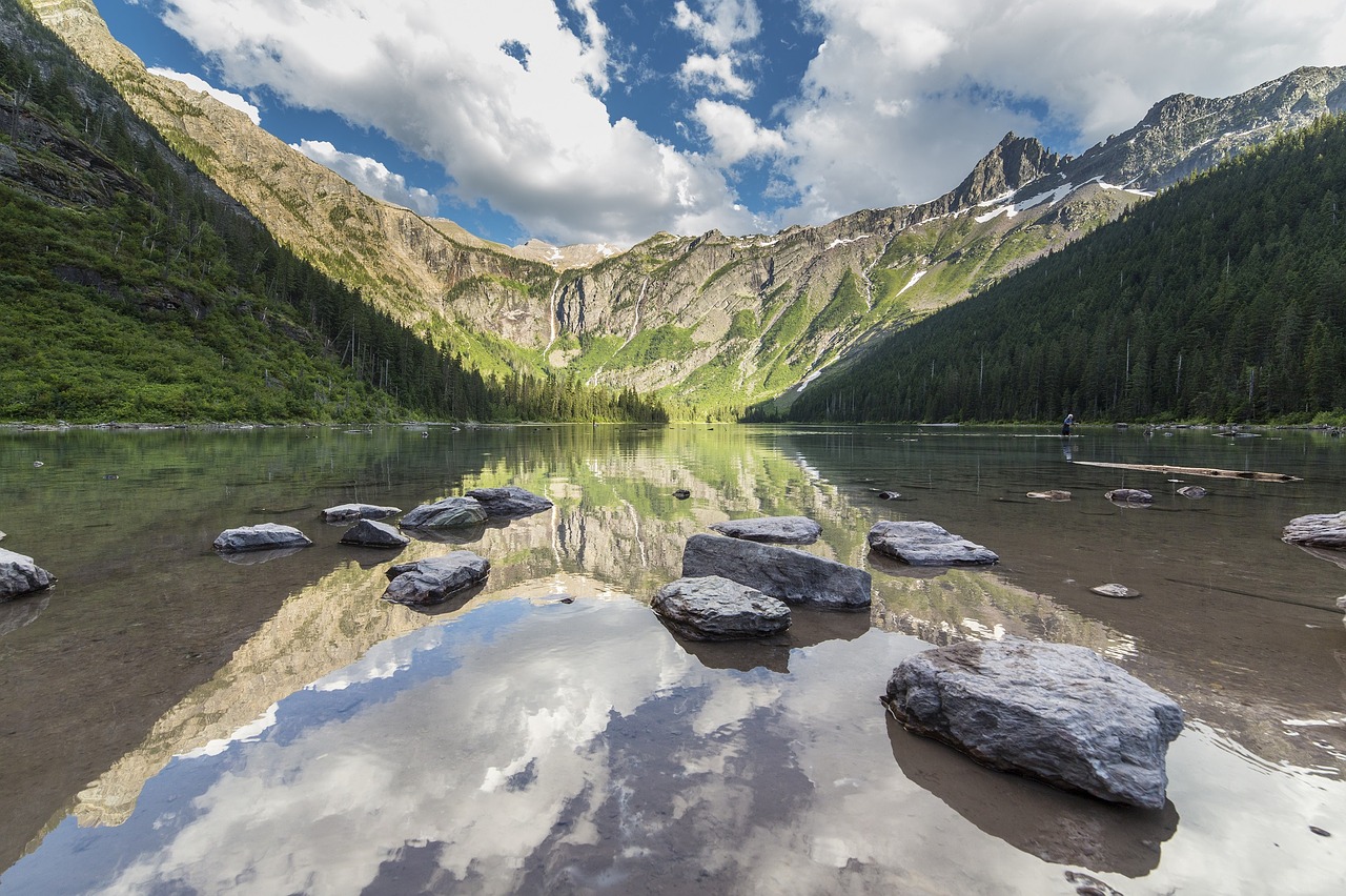 avalanche lake landscape reflection free photo
