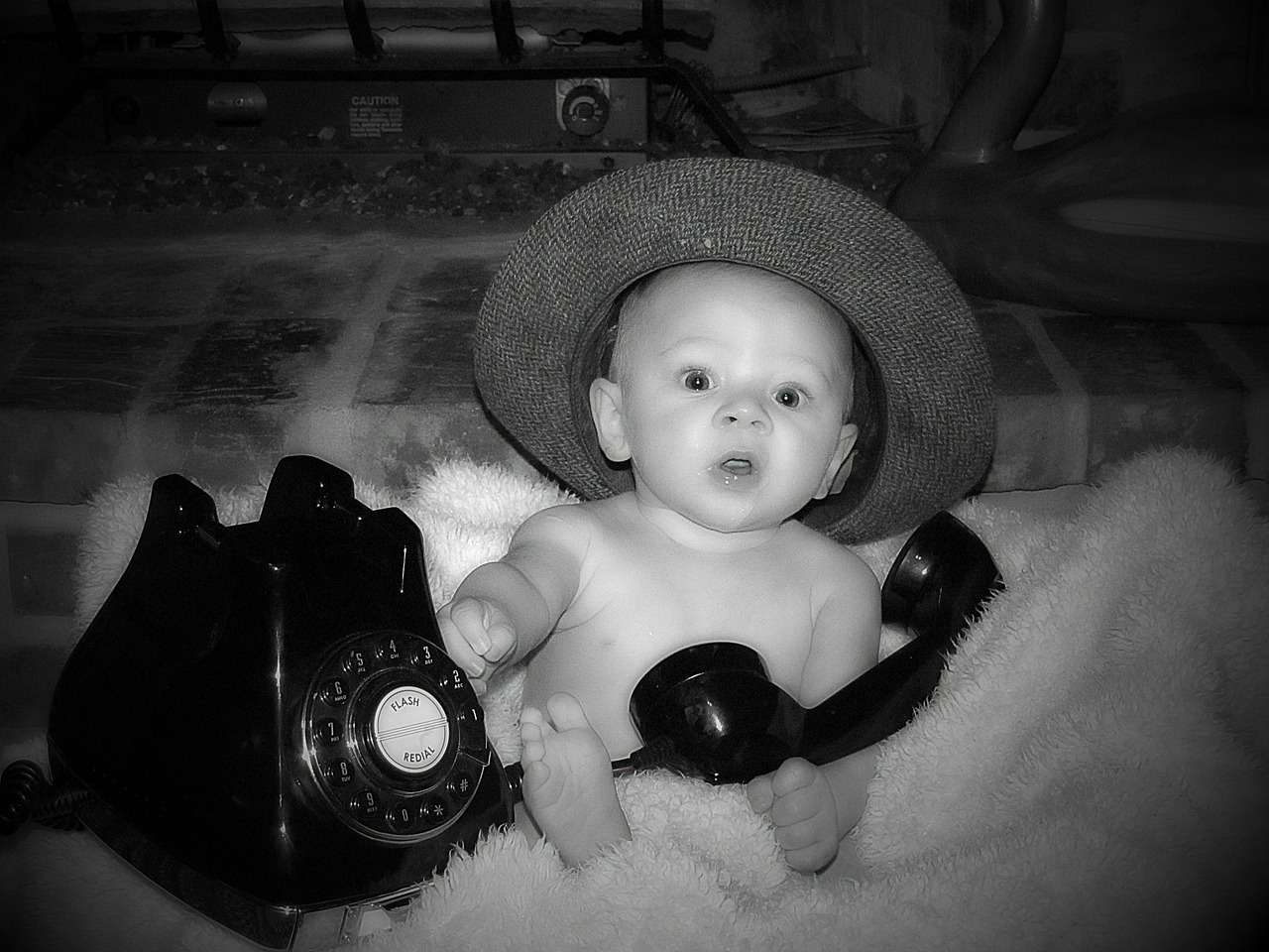 baby old telephone portrait free photo