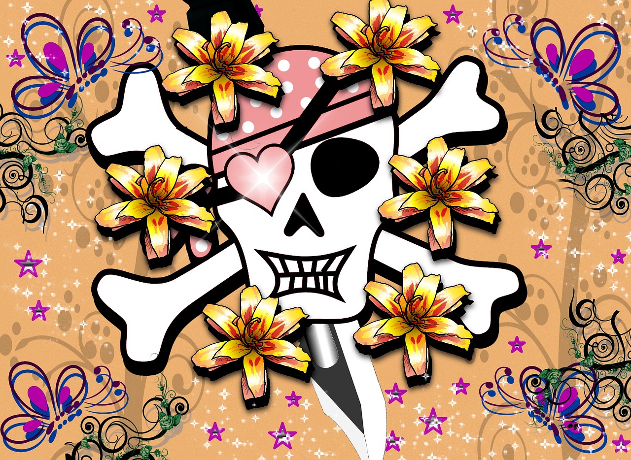 background skull and crossbones flower free photo