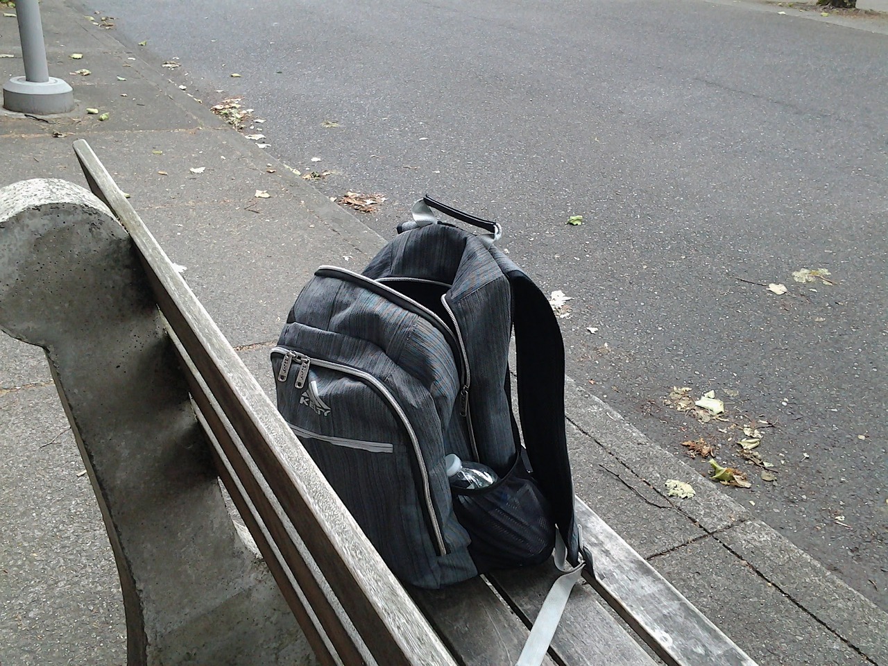 backpack bench outdoors free photo