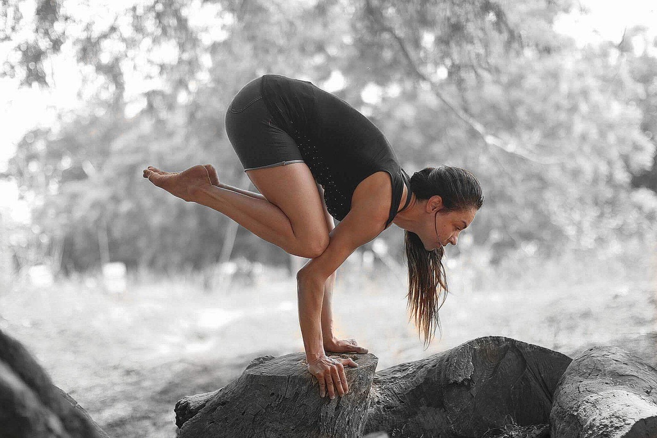 bakasana yoga balance on the arm free photo