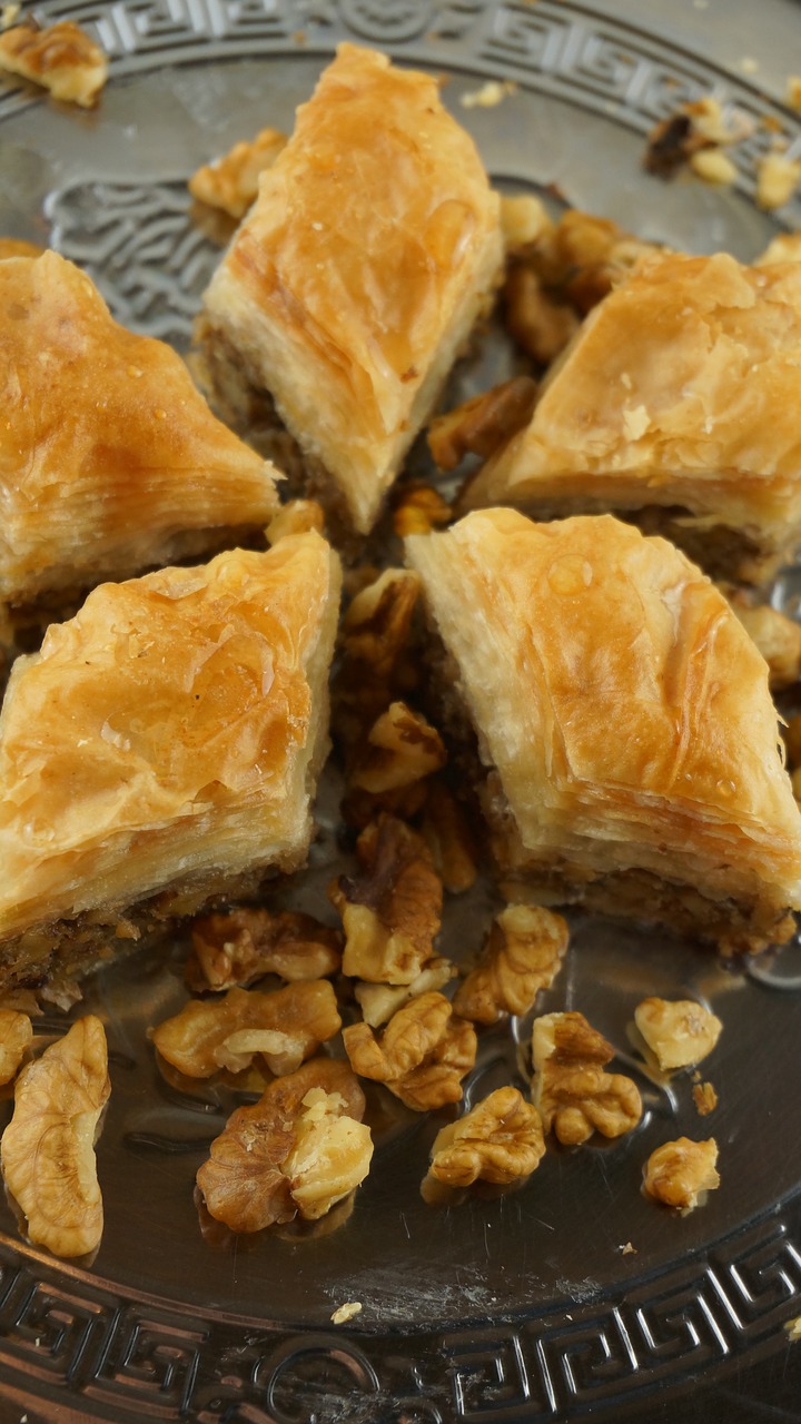 baklava with walnut  oriental kitchen  sweet pastries free photo