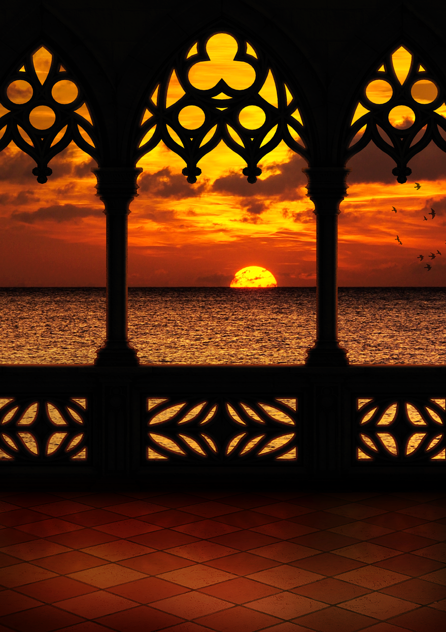 balcony  sunset  sea free photo