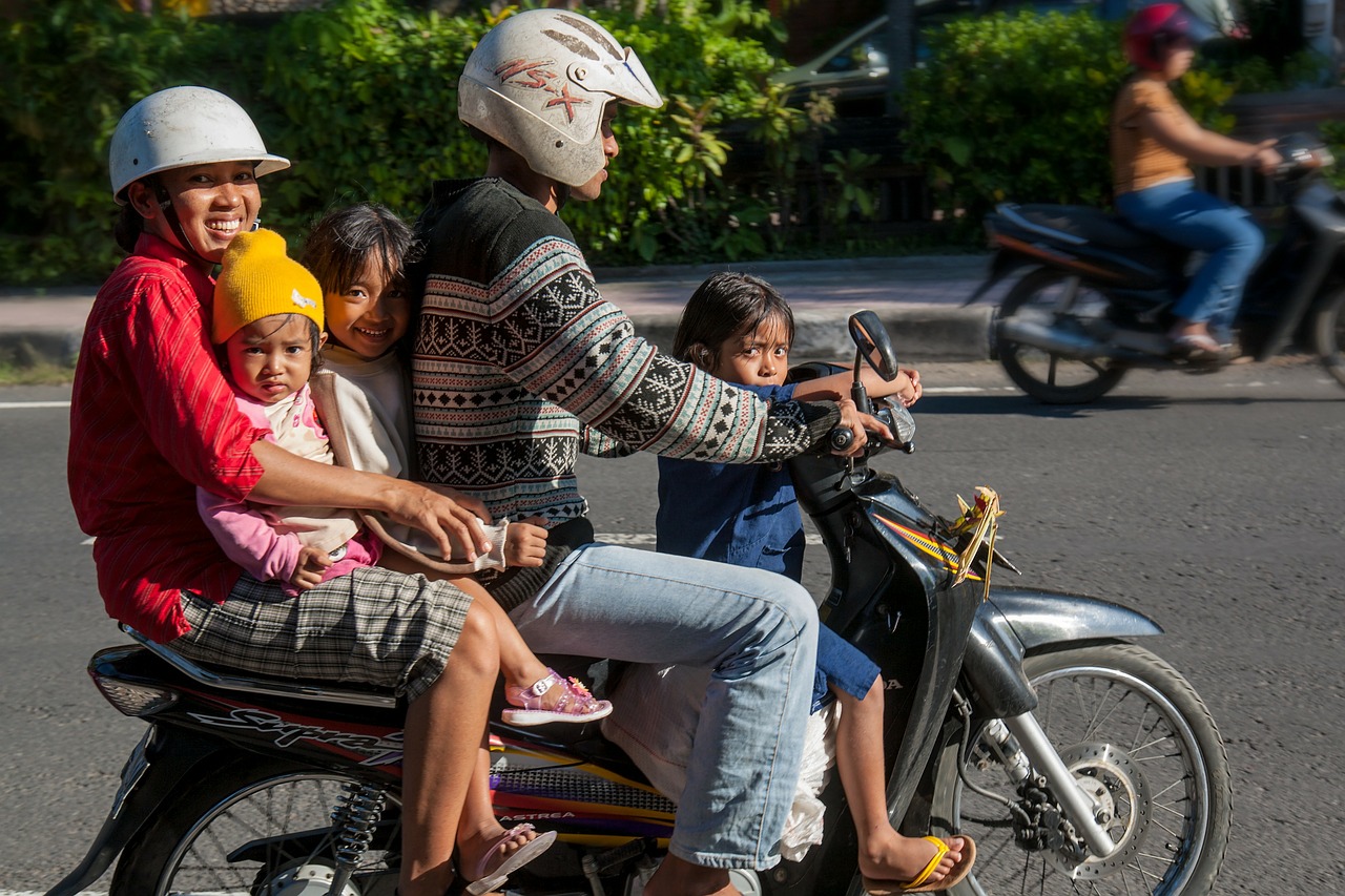 bali traffic family bike free photo