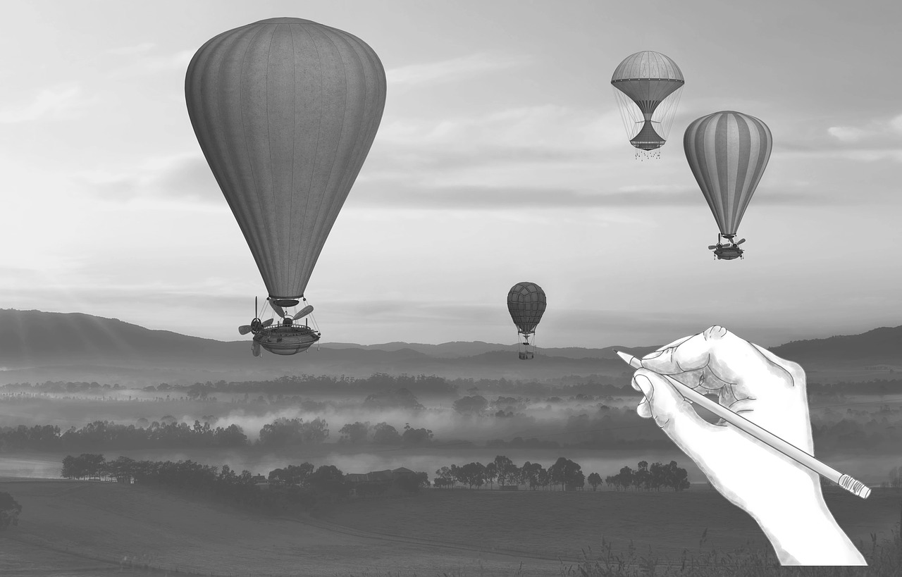 balloons  landscape  drawing hand free photo