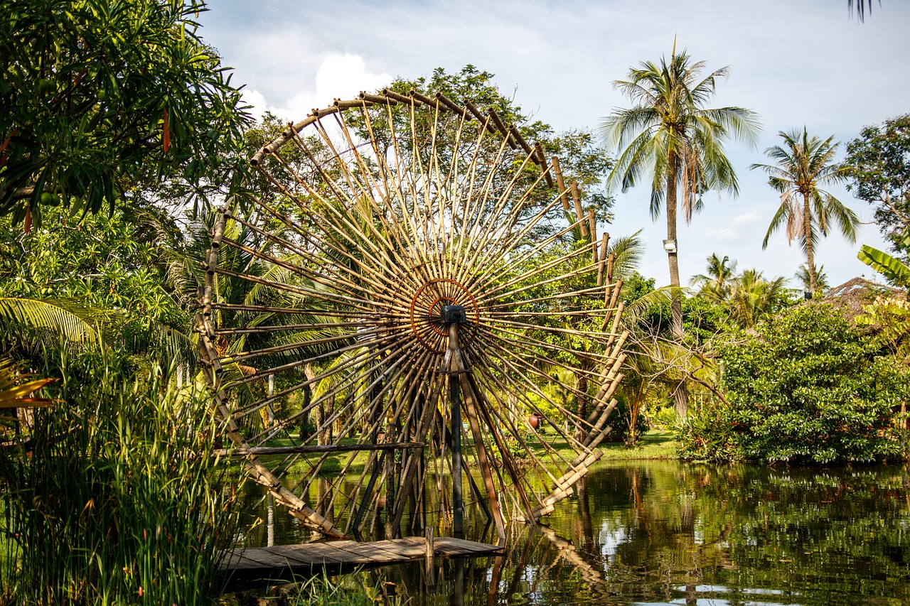 bamboo water wheel natural free photo