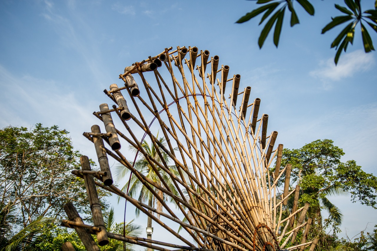 bamboo water wheel natural free photo