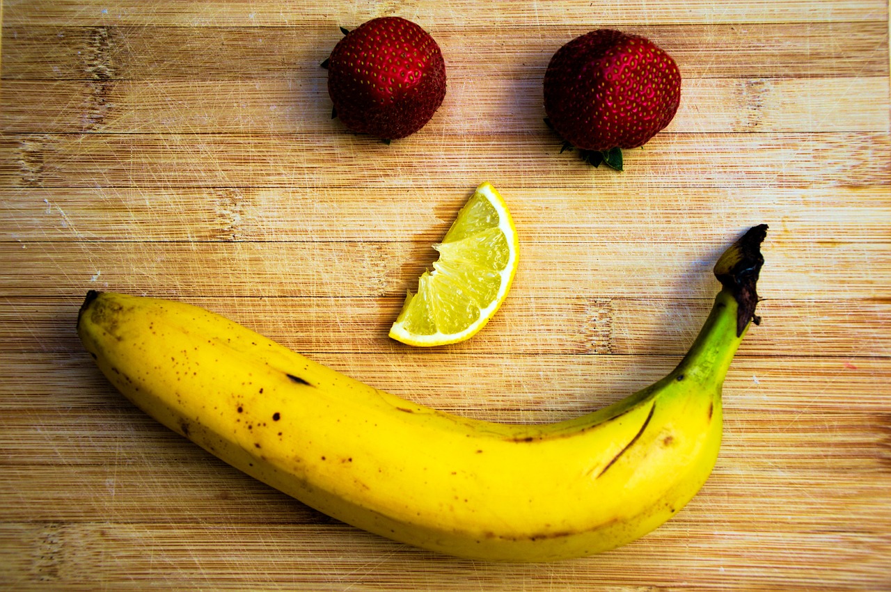 banana strawberries fruits free photo