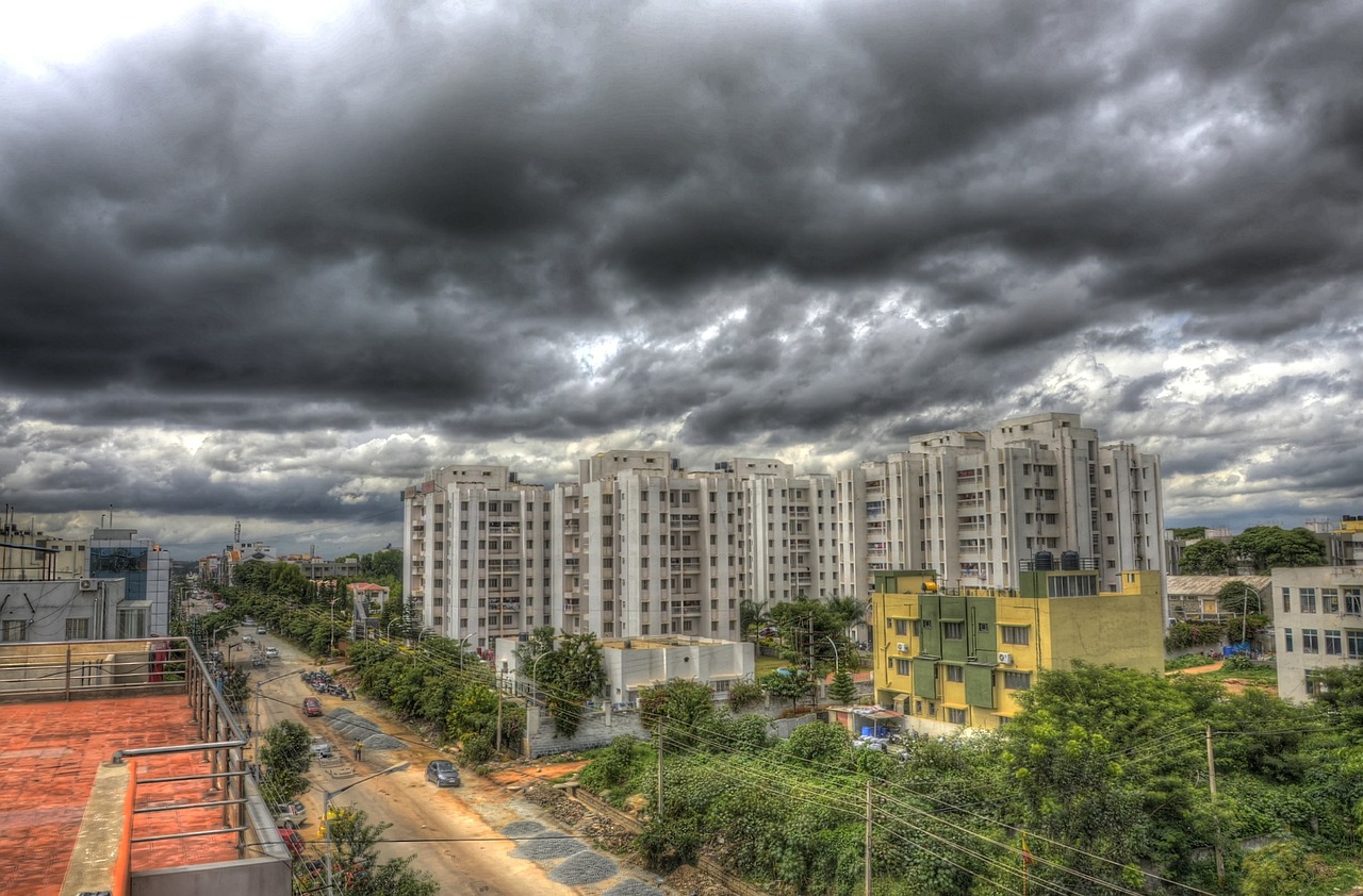 bangalore rain clouds high rises free photo