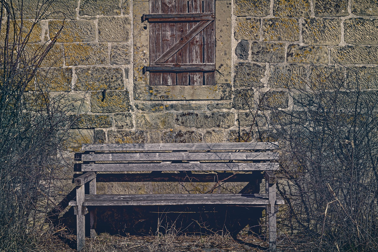 bank wooden bench wooden windows free photo