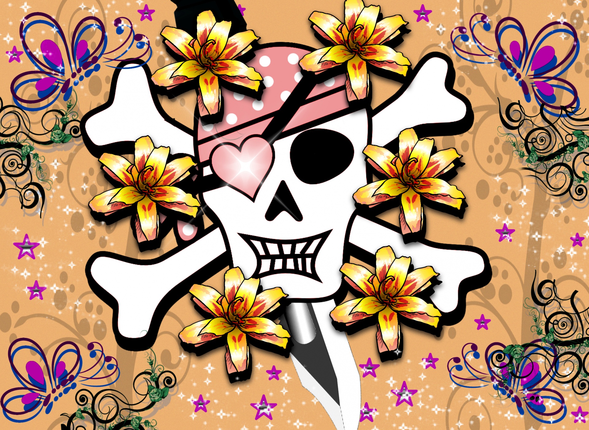 background skull flower free photo
