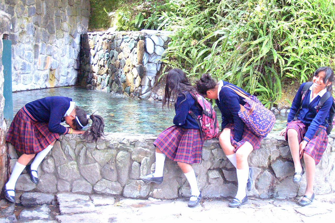 banos school girls waterfall free photo