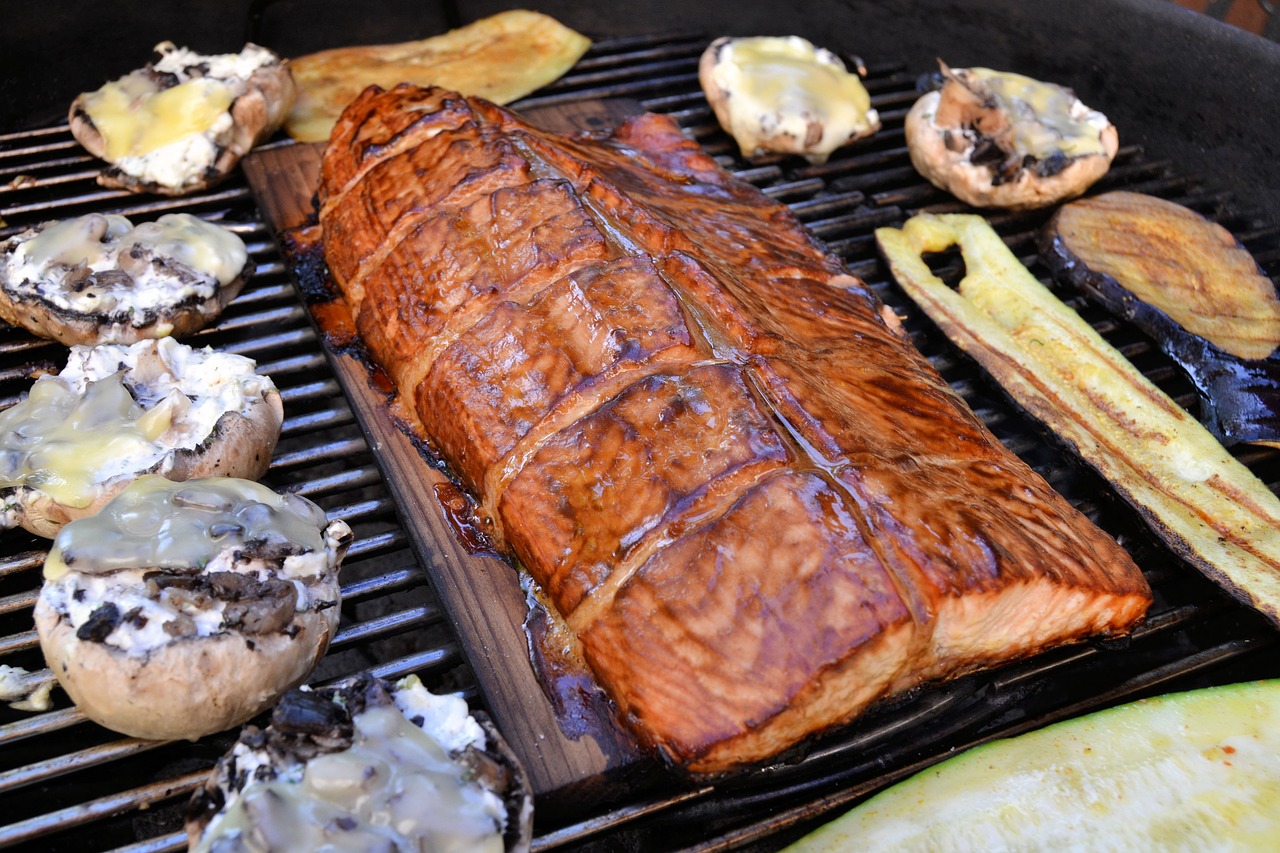 barbecue salmon stained free photo