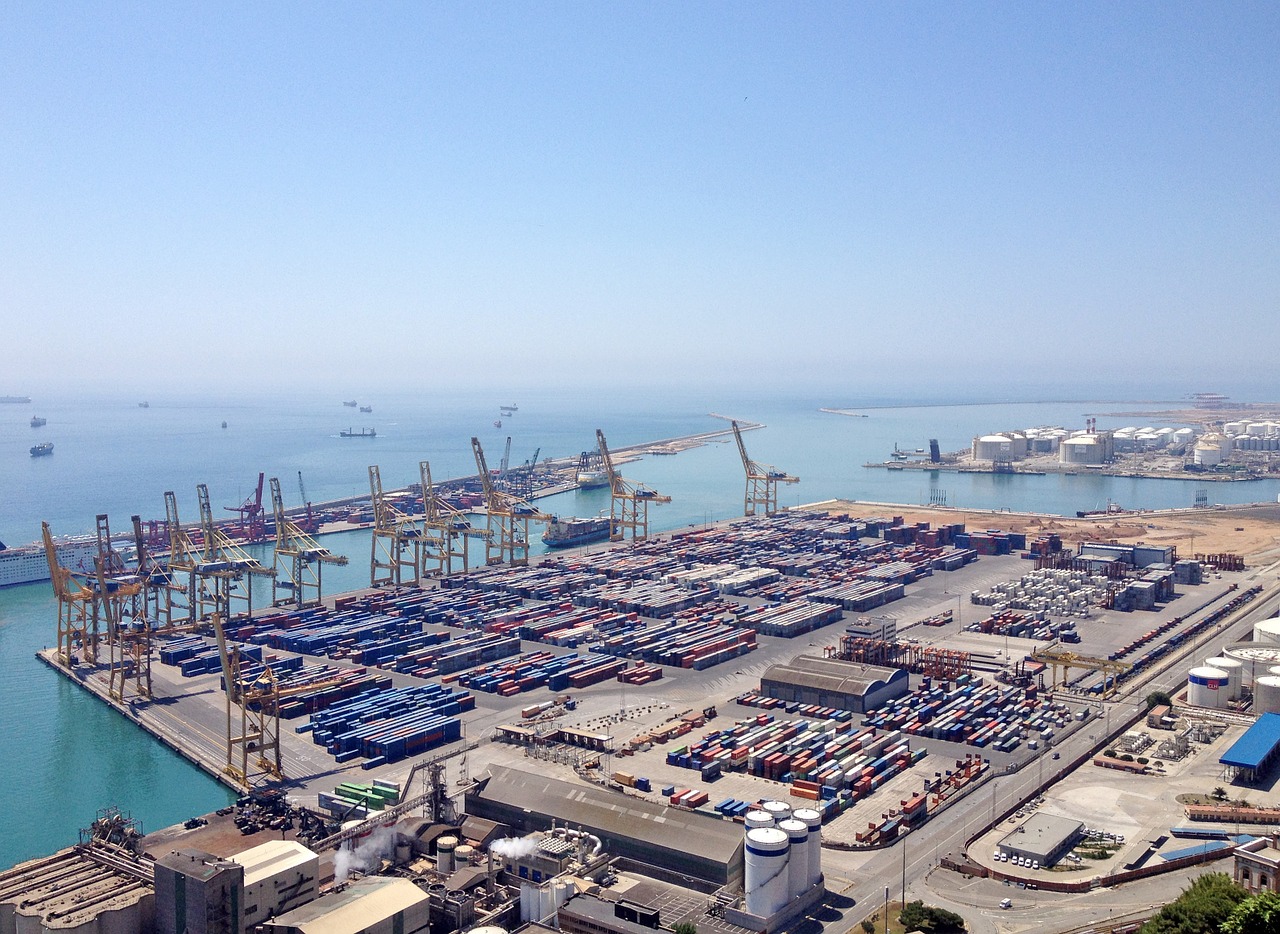 barcelona port freight harbor free photo