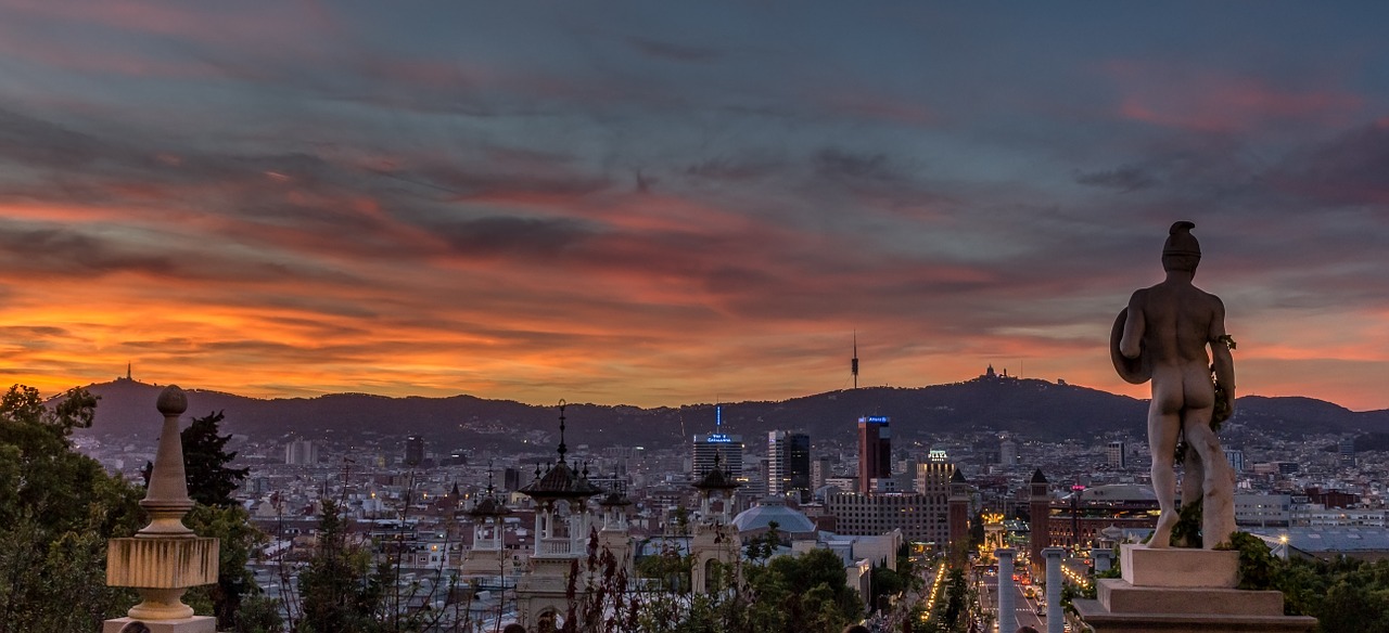 barcelona montjuic sunset free photo