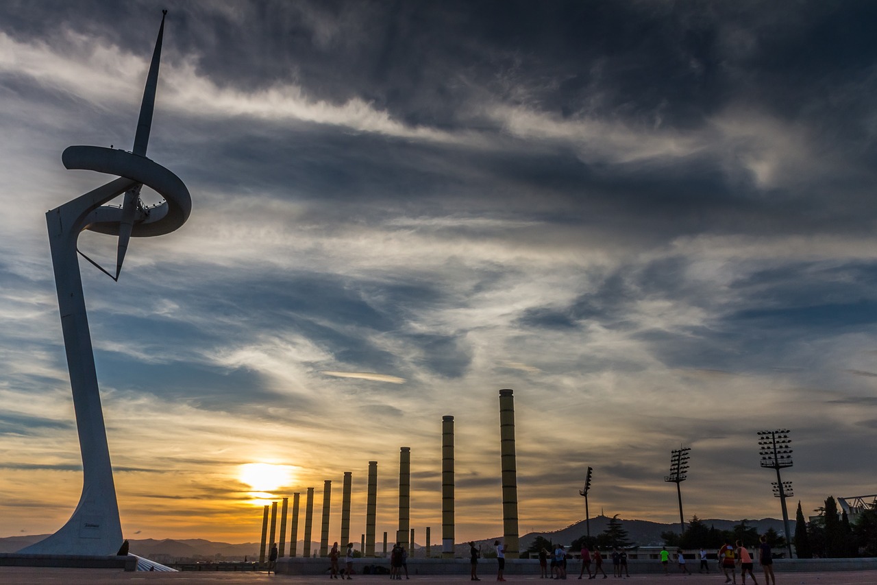 barcelona montjuic sunset free photo