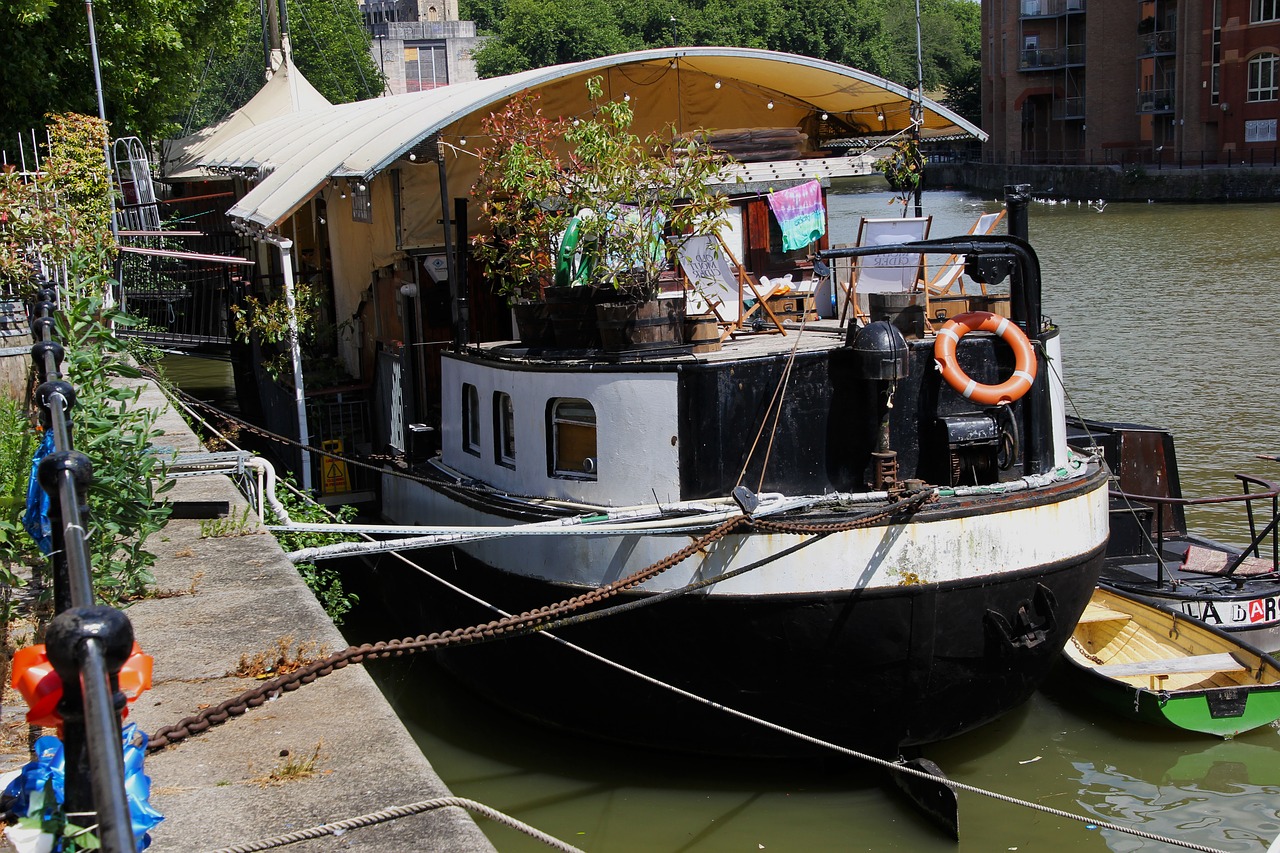 barge boat moored water free photo