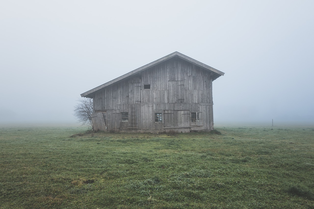 barn foggy fog free photo