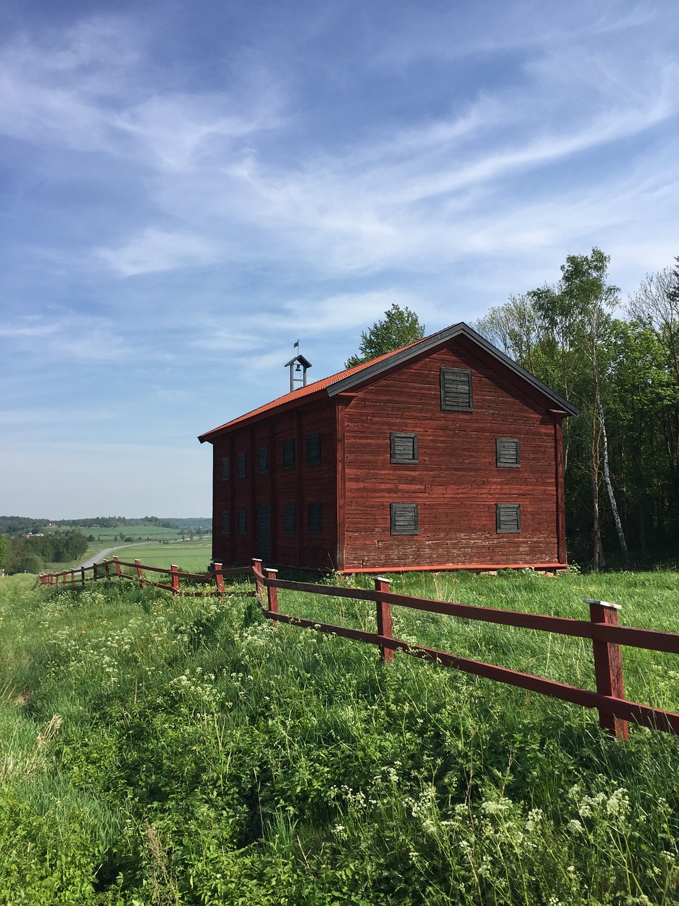 barn blue sky greenery free photo