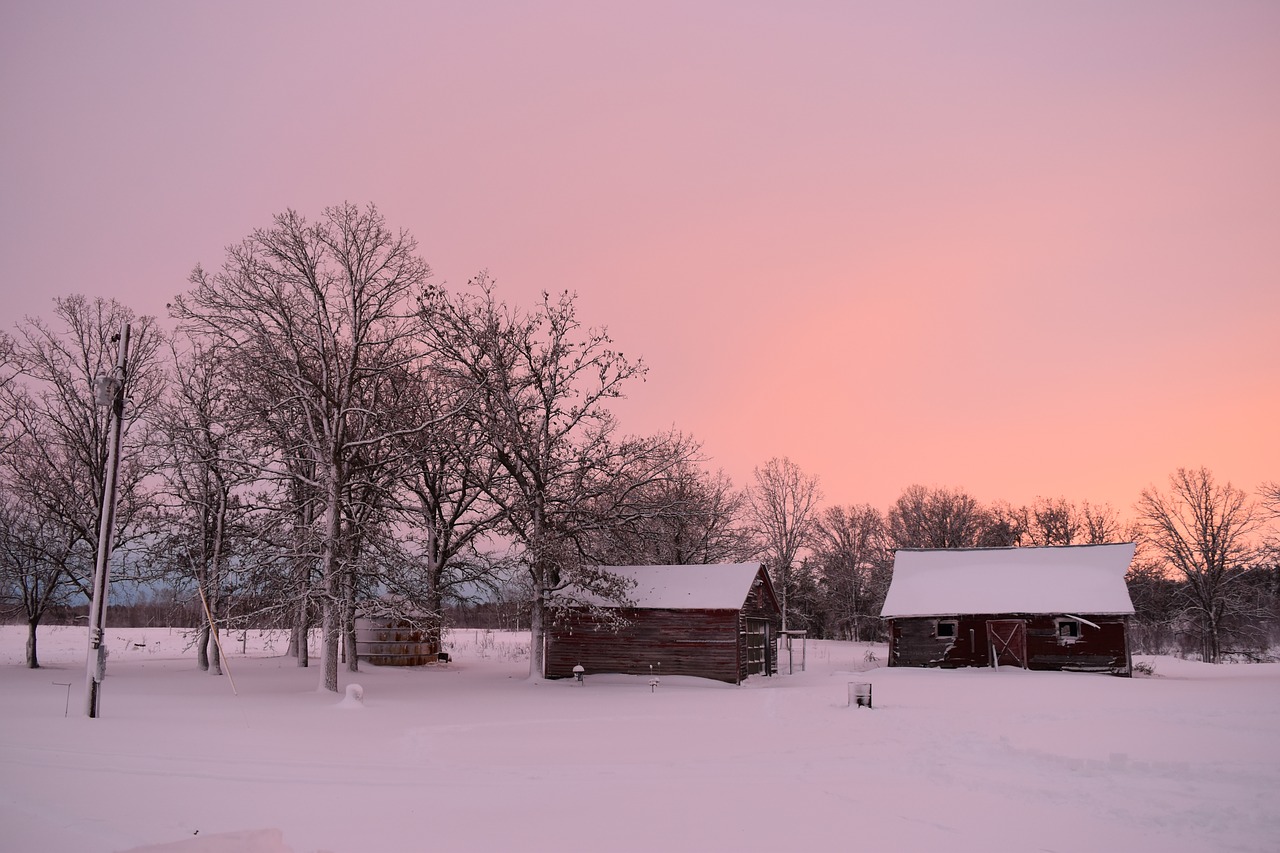 barn pink sky free photo