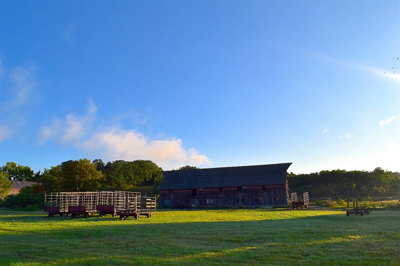 barn farmland sunrise free photo